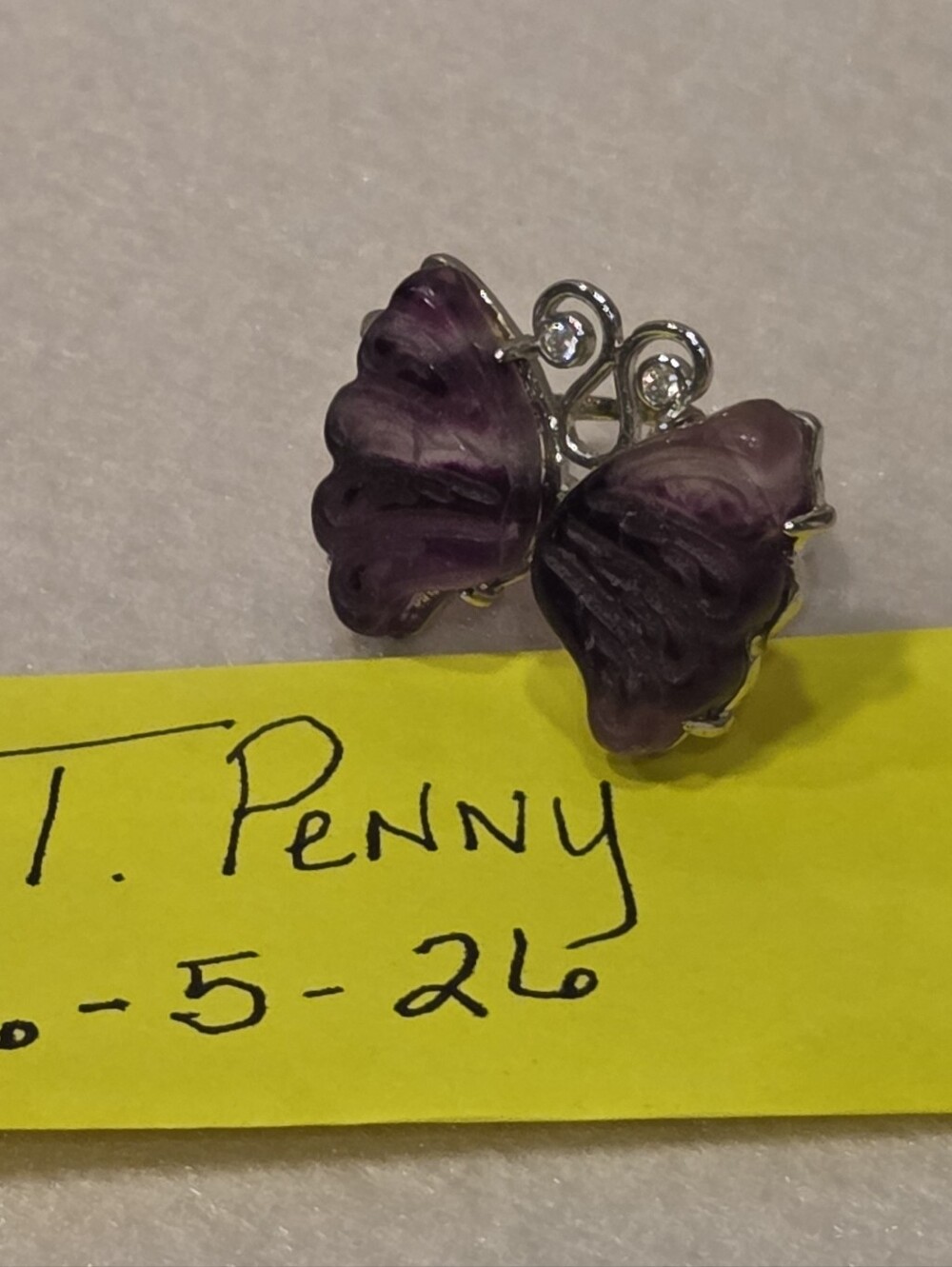 Purple Fluorite Butterfly Wing adjustable Ring - Women Jewelry ** Brand New **